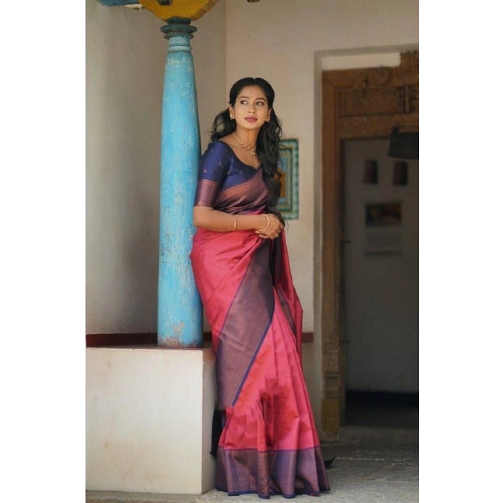 Generic Women's Soft Lichi Silk Printed Saree With Unstitched Blouse 5.5Mtr (Red)