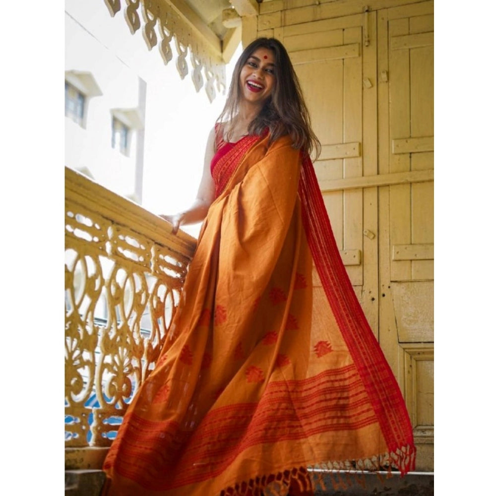 Generic Women's Soft Lilan Printed Saree With Unstitched Blouse 5.5Mtr (Mustard )