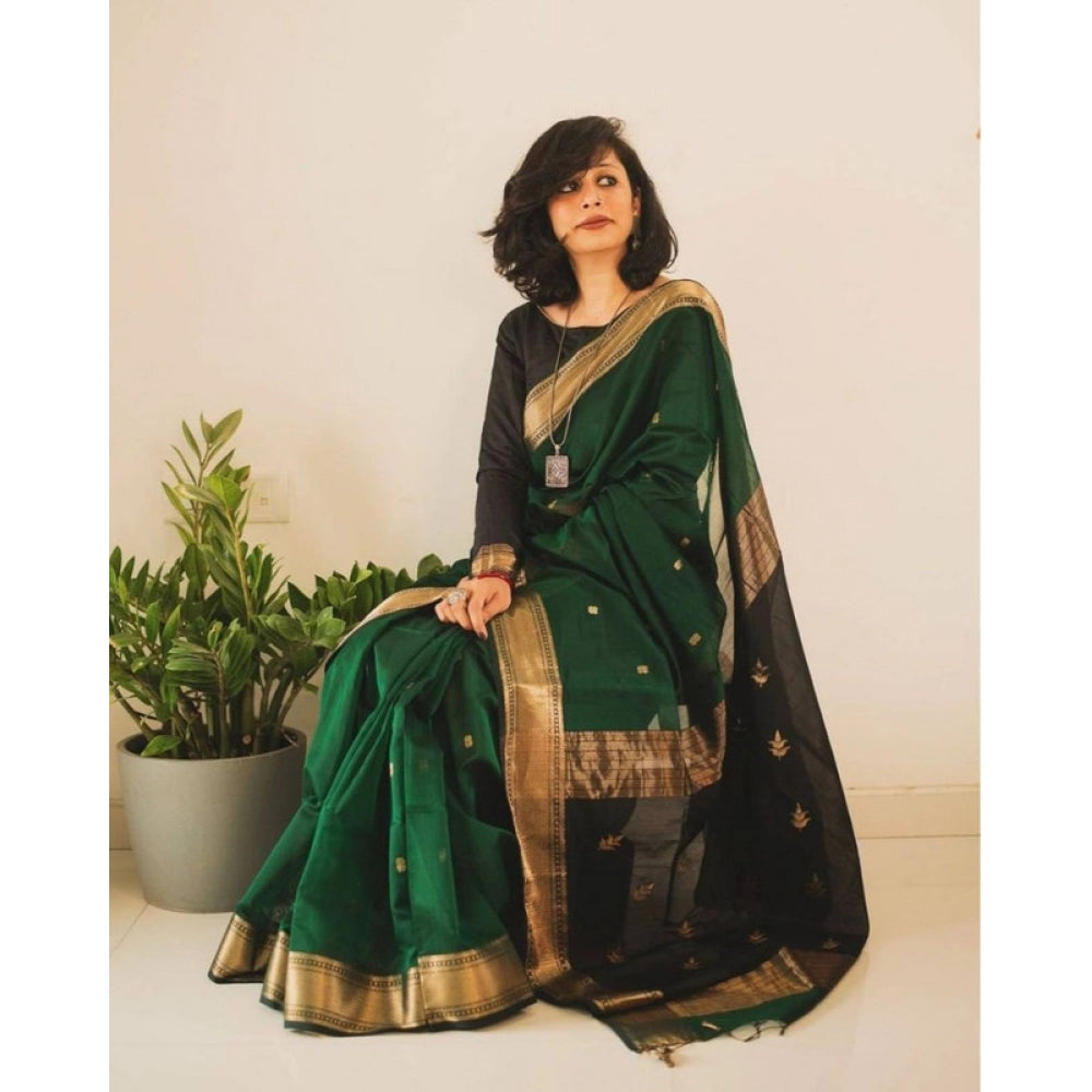 Generic Women's Soft Lichi Silk Printed Saree With Unstitched Blouse 5.5Mtr (Green)