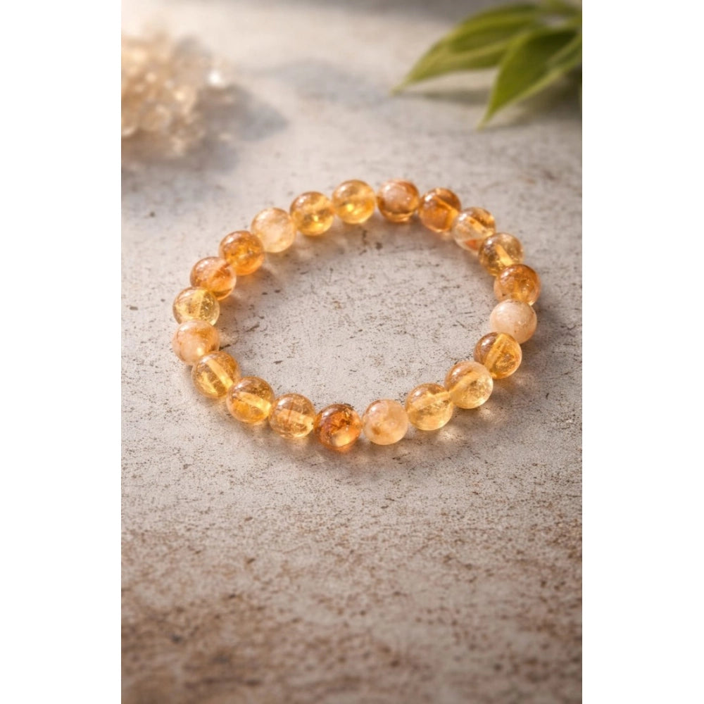 Generic Natural Crystal 8mm Citrine Bracelet (Musterd Yellow)