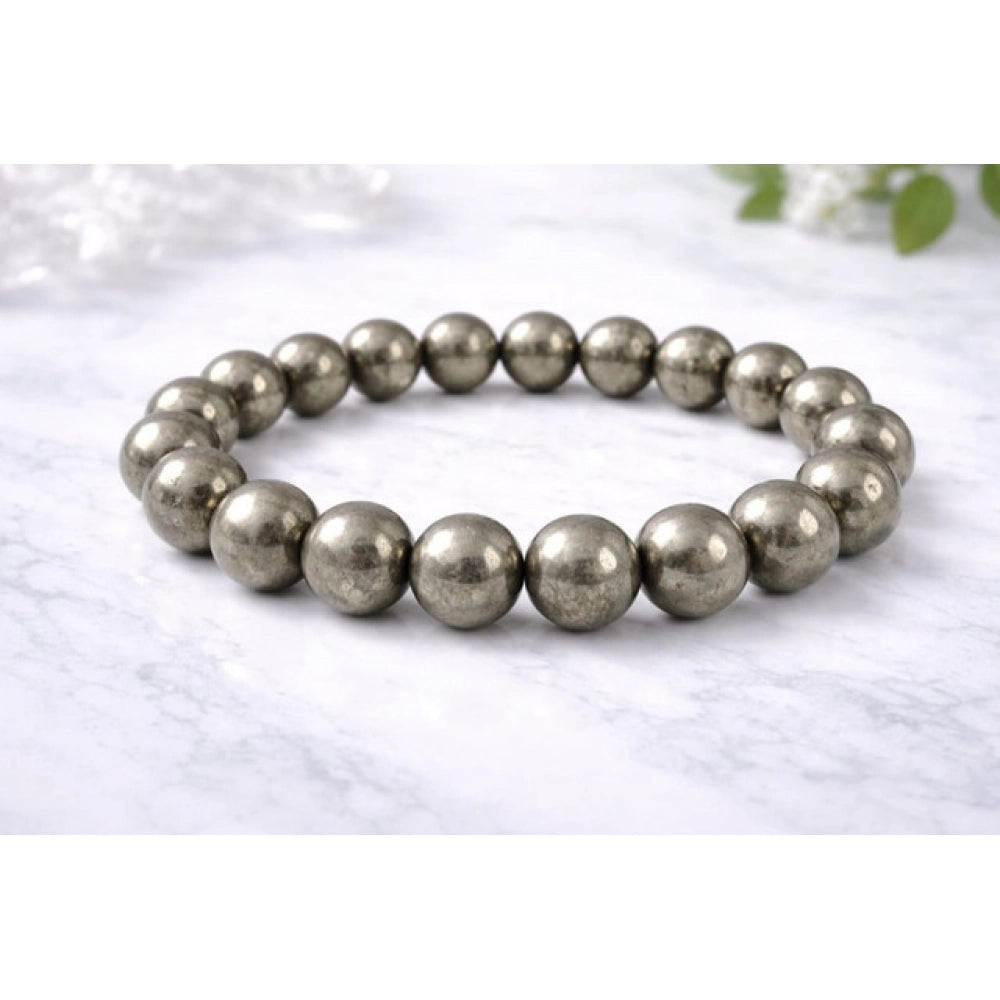 Generic Natural Crystal 8mm Pyrite Bracelet (Grey)