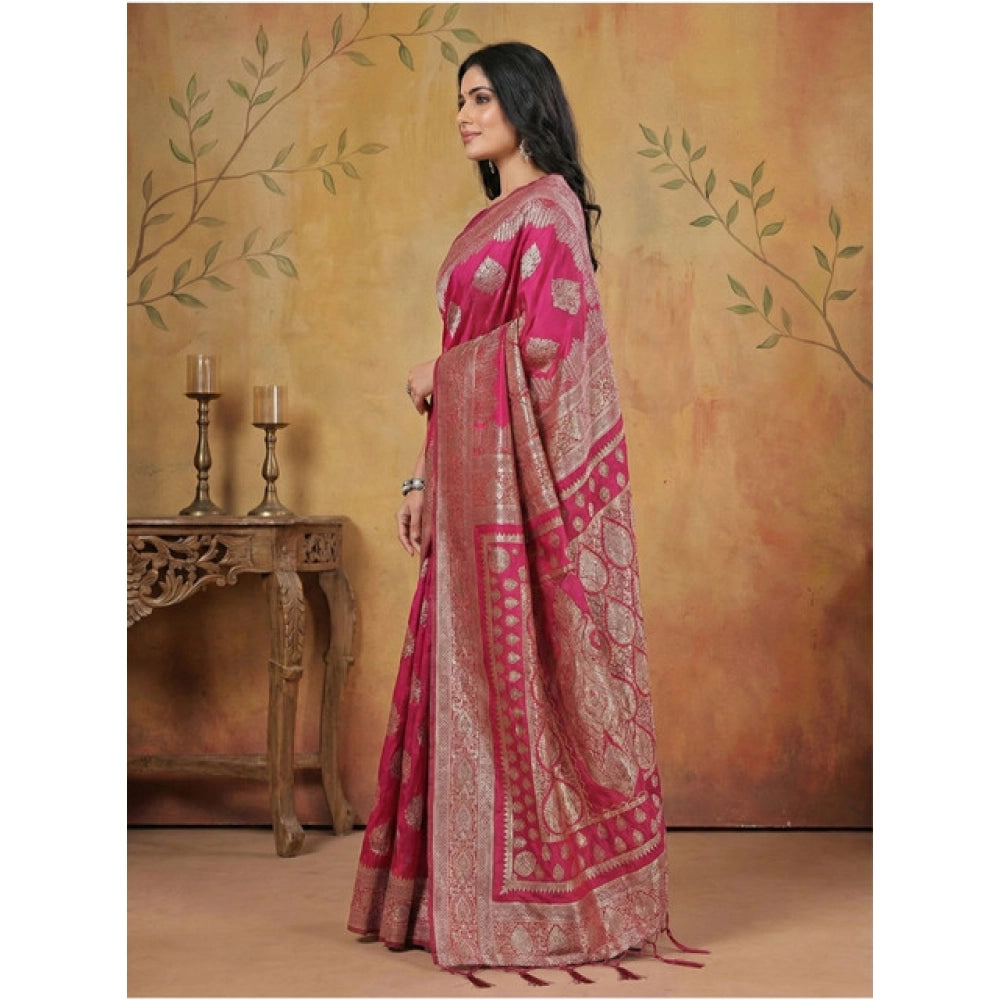 Women's Magenta Silk Blend Printed Saree with Unstitched Blouse – 5.5 Mtr