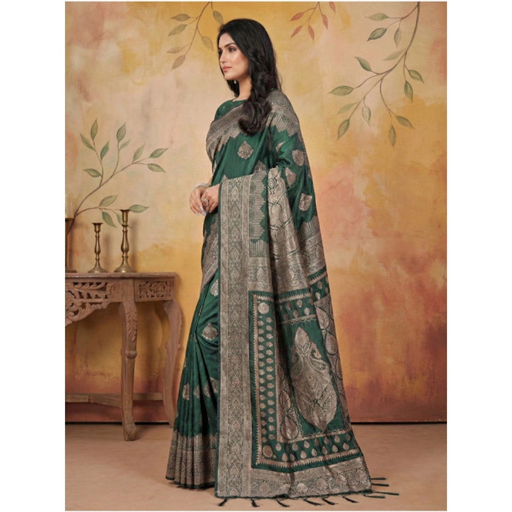 Women's Green Silk Blend Printed Saree with Unstitched Blouse – 5.5 Mtr
