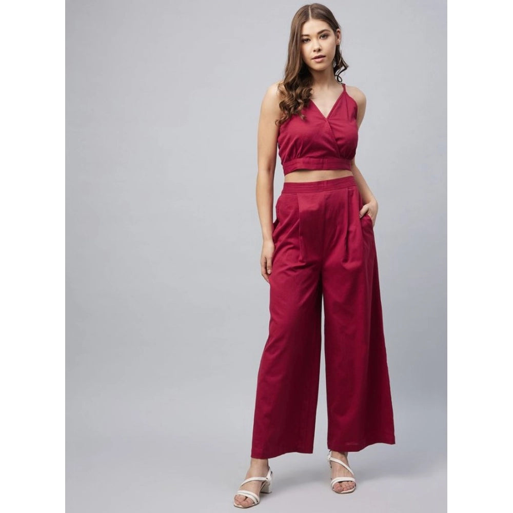 Women’s Maroon Cotton Linen Sleeveless Palazzo Set