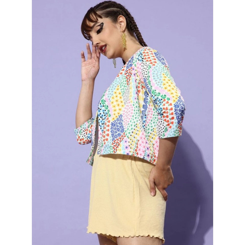 Women’s Multicolor Floral 3/4 Sleeve Round Neck Shrug
