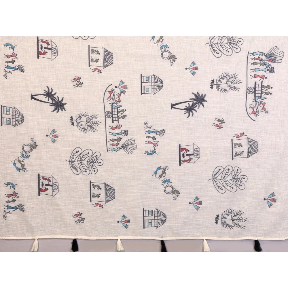 Women's Off White Linen Cotton Printed Saree With Unstitched Blouse – 5.5 Mtr