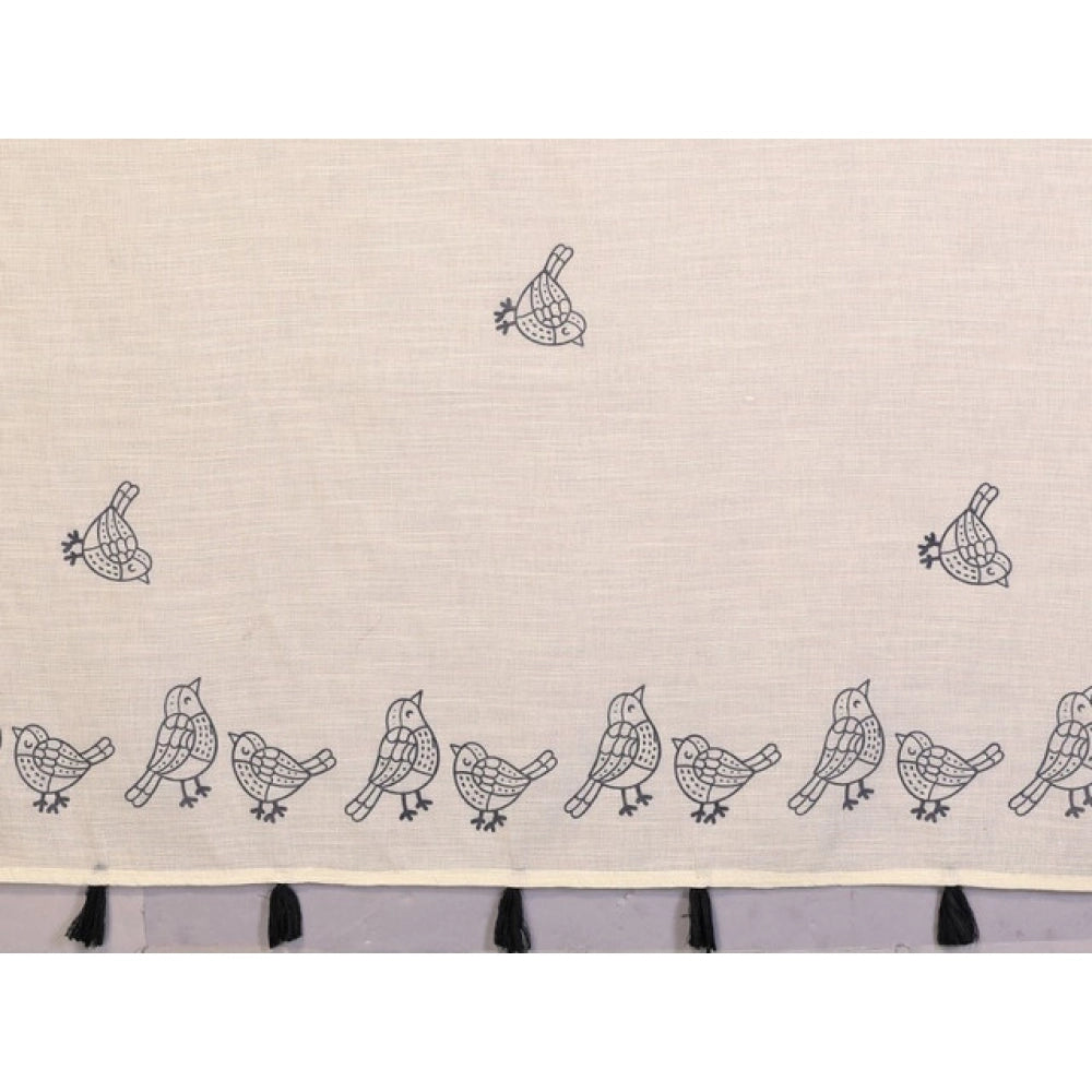 Women's Off White Linen Cotton Printed Saree With Unstitched Blouse – 5.5 Mtr