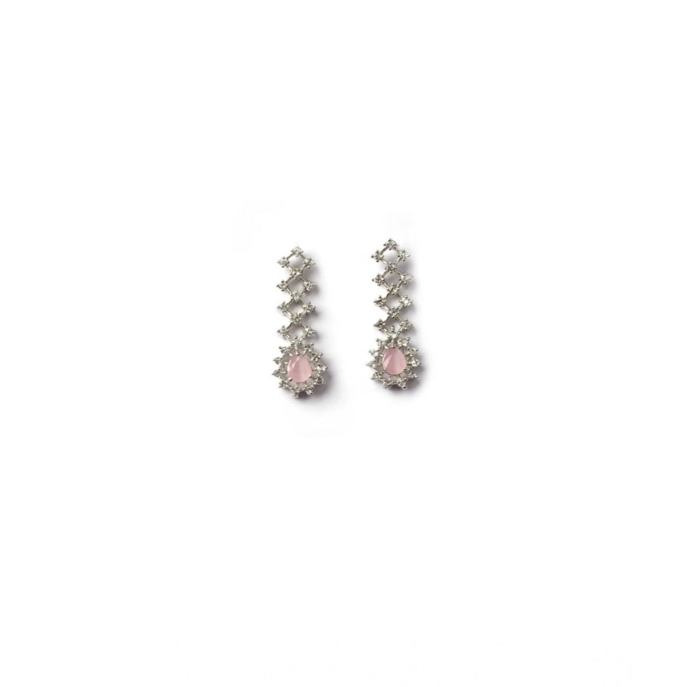 Women's Pink Brass Silver Plated Necklace Set