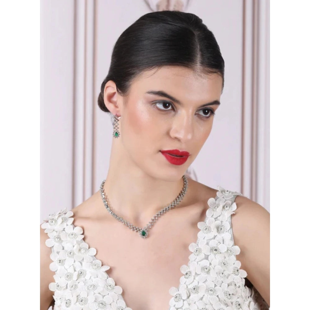 Women's Green Brass Silver Plated Necklace Set