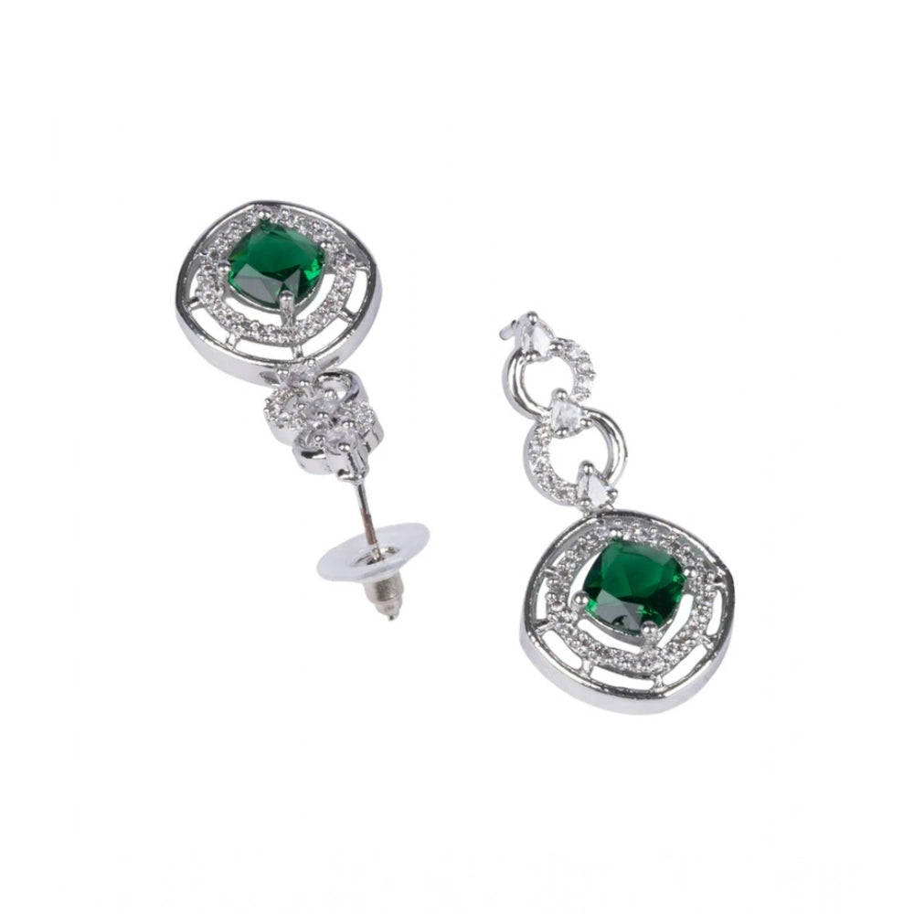 Women's Green Brass Silver Plated Necklace Set