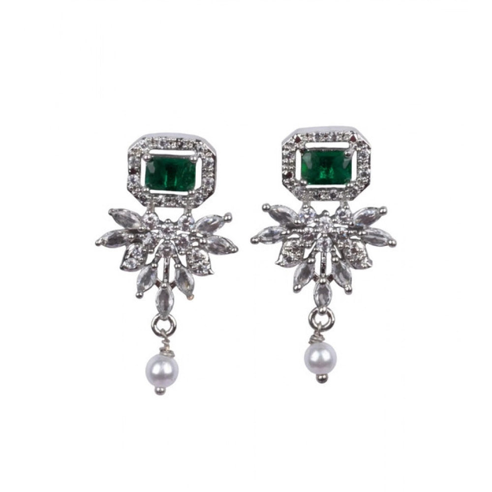 Women's Green Brass Silver Plated Necklace Set