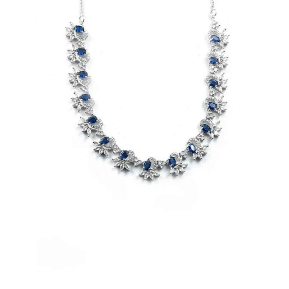 Women's Blue Brass Silver Plated Necklace Set