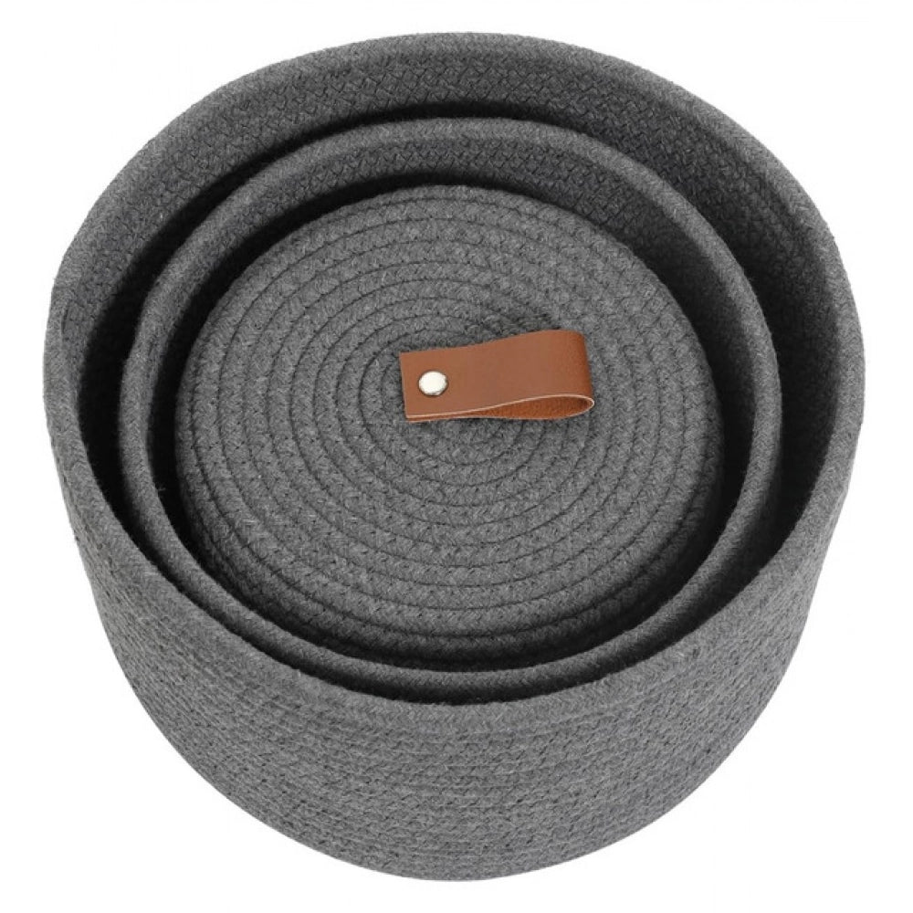 Generic Cotton 3 Pcs Set Roti Box Storage Basket With Lid (Gray)