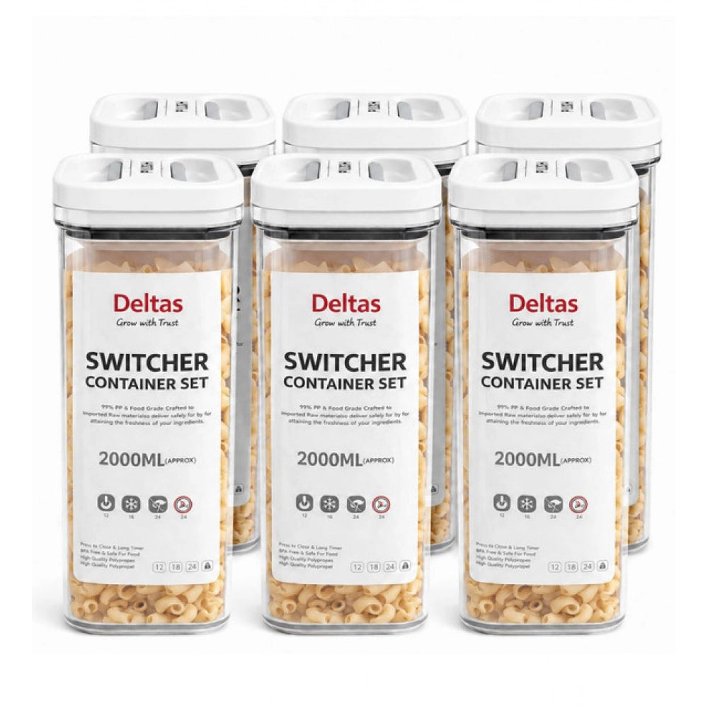 Pack of 6 Airtight Storage Containers 2000ml – White | Kitchen Food Storage Set