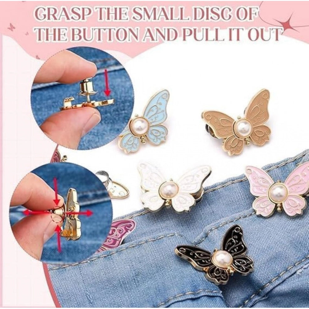 Generic Pack of 3 Butterfly Jeans Clips for Women – Multicolor Denim Fashion Accessories