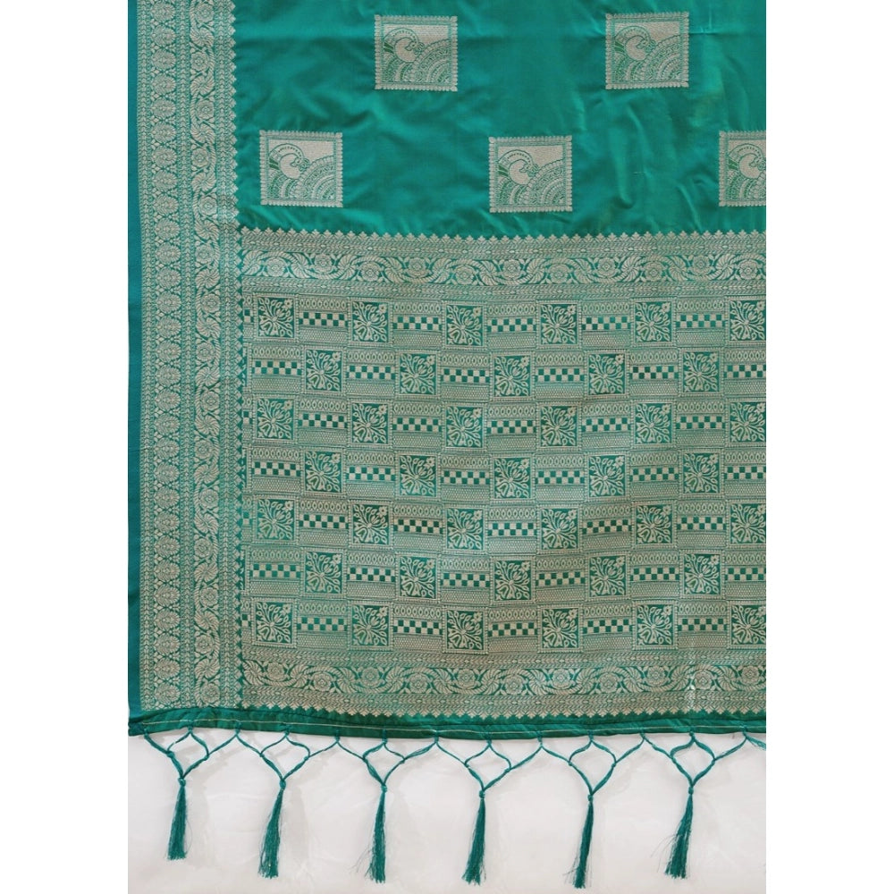 Women's Sea Green Silk Blend Printed Saree with Unstitched Blouse – 5.5 Mtr