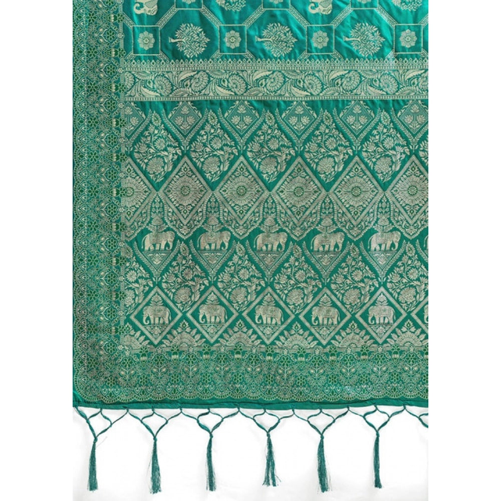 Women's Rama Green Silk Blend Printed Saree with Unstitched Blouse – 5.5 Mtr