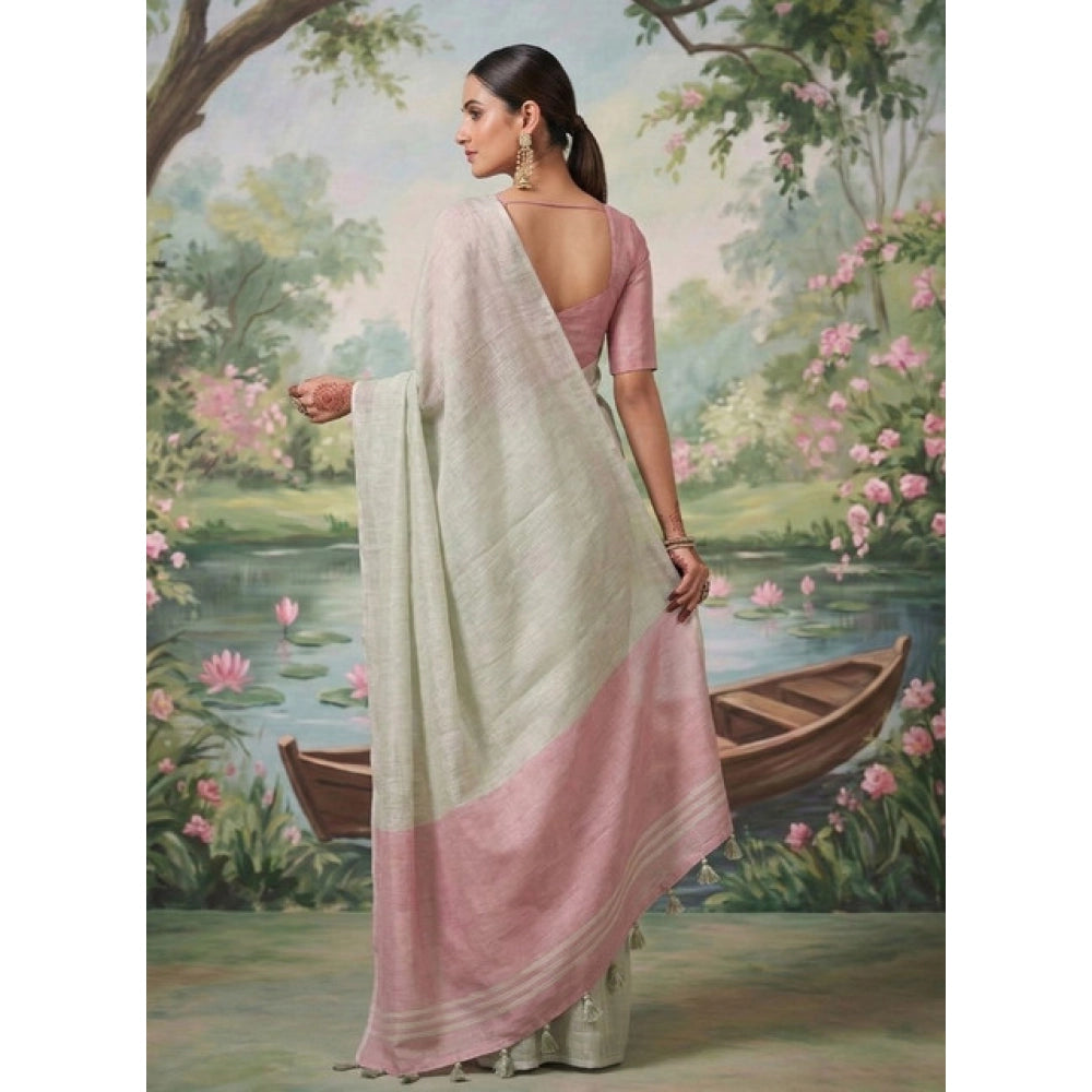 Women's Silver Tissue Silk Solid Saree with Unstitched Blouse – 5.5 Mtr
