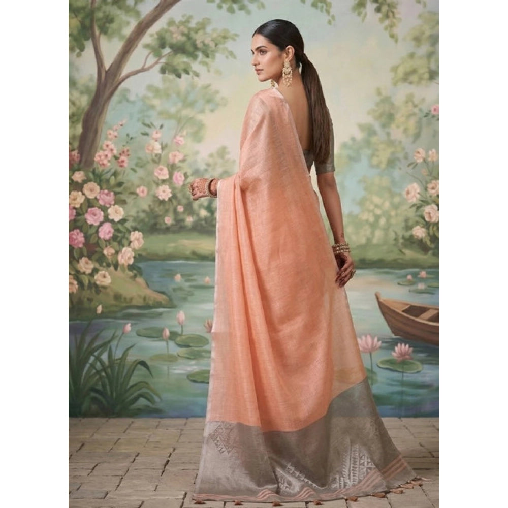 Women's Peach Tissue Silk Solid Saree with Unstitched Blouse – 5.5 Mtr