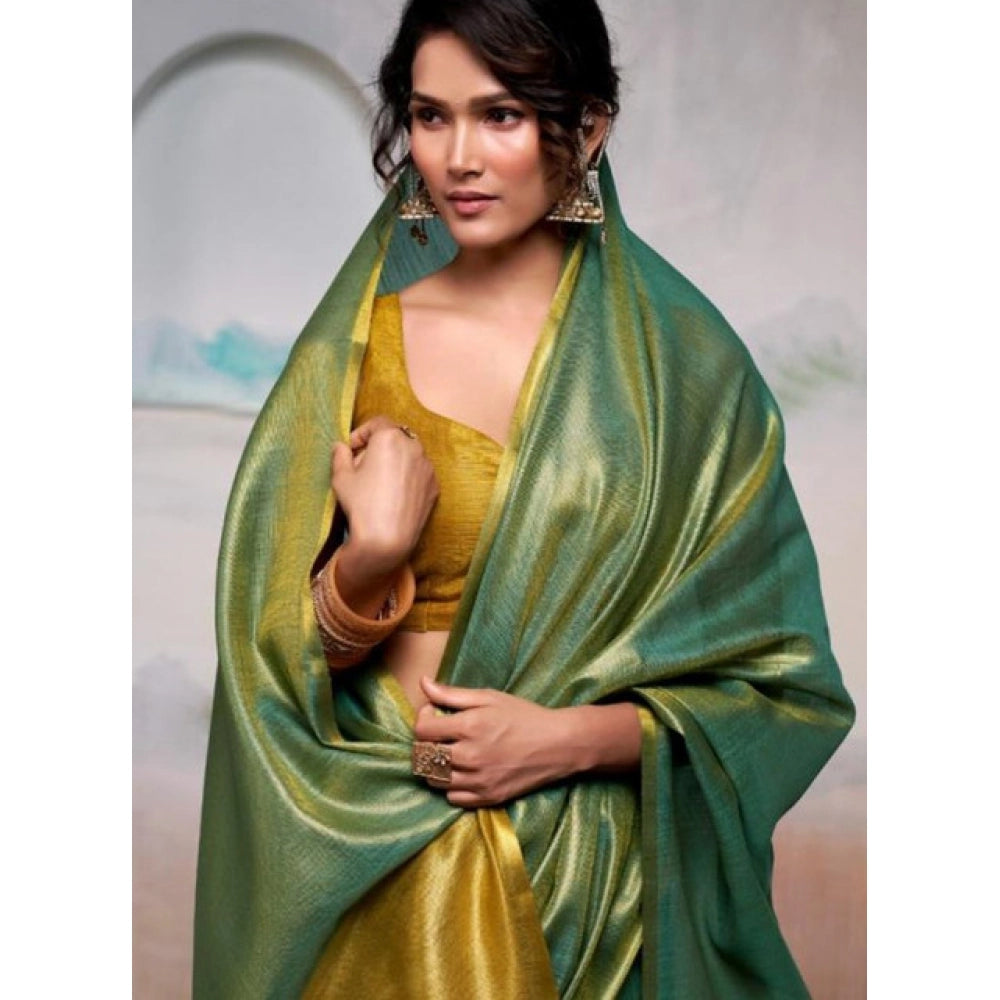 Women's Light Green Tissue Silk Solid Saree with Unstitched Blouse – 5.5 Mtr