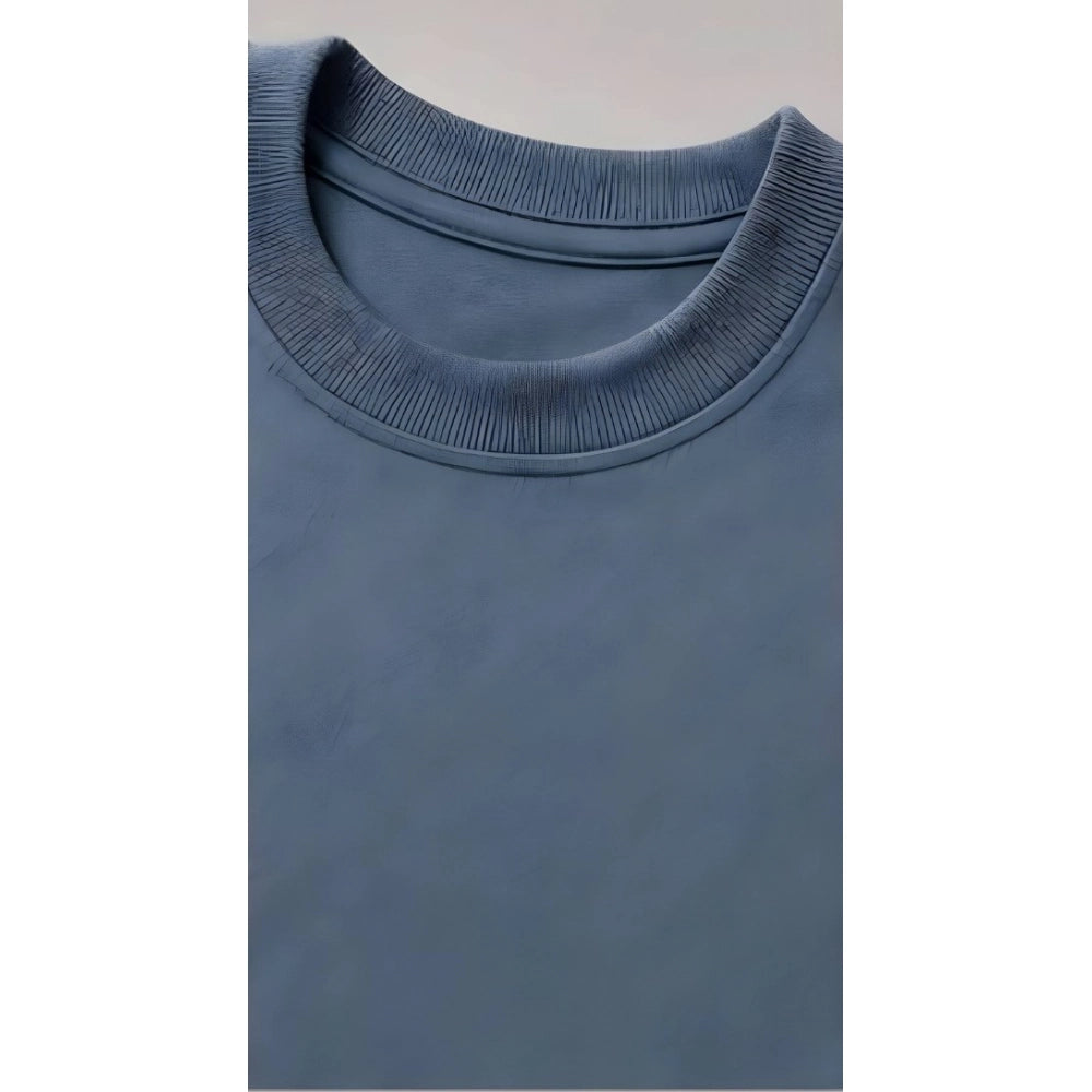 Generic Men's Cotton Blend Printed Oversized Round Neck Half Sleeve T-Shirt (Blue)