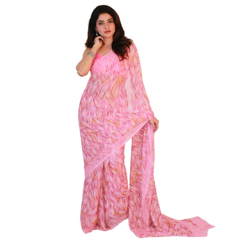 Elegant Women's Pink Printed Georgette Saree with Unstitched Blouse | 5.5 Meter Ethnic Wear