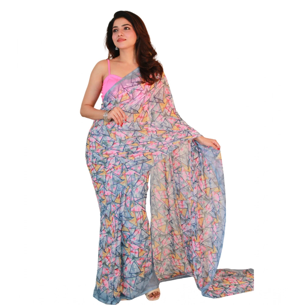 Women's Printed Georgette Saree with Unstitched Blouse (Multicolor)