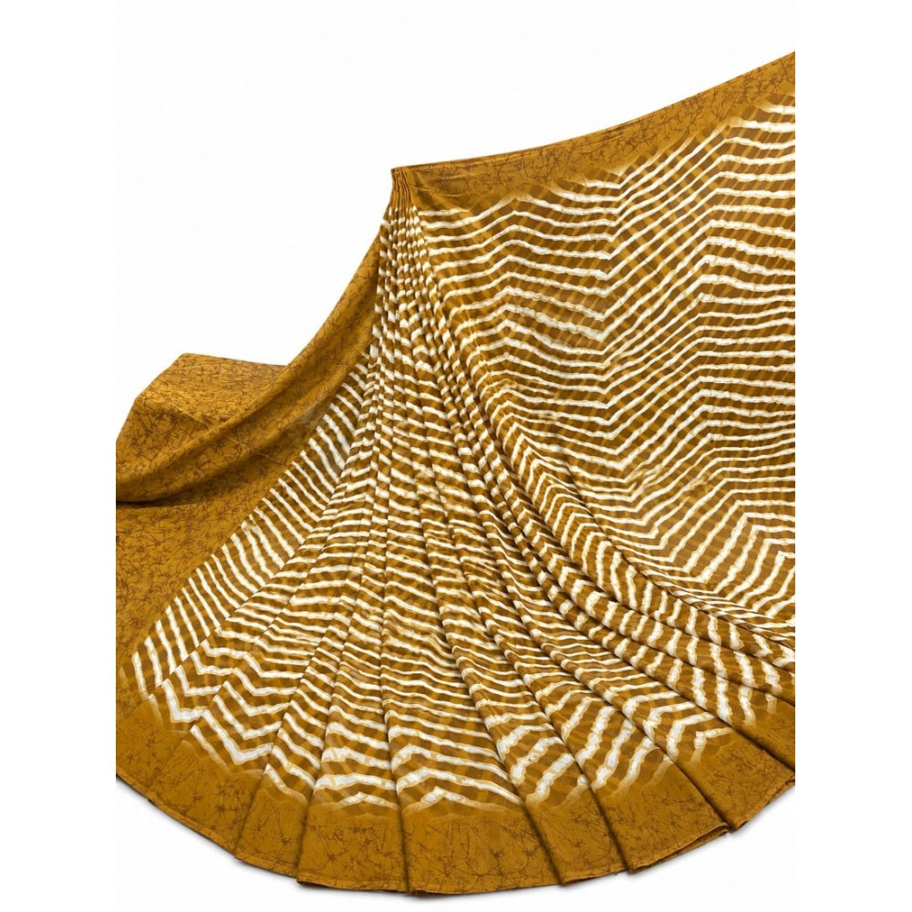 Women's Mustard Yellow Georgette Printed Saree with Unstitched Blouse