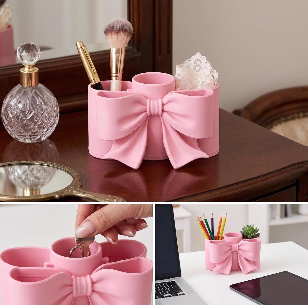 Generic Plastic Makeup Brush Holder - Bow (Pink)