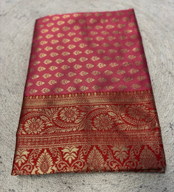 Generic Women's Jacquard Printed Saree With Unstitched Blouse - 5.5 Mtr (Pink-Red)