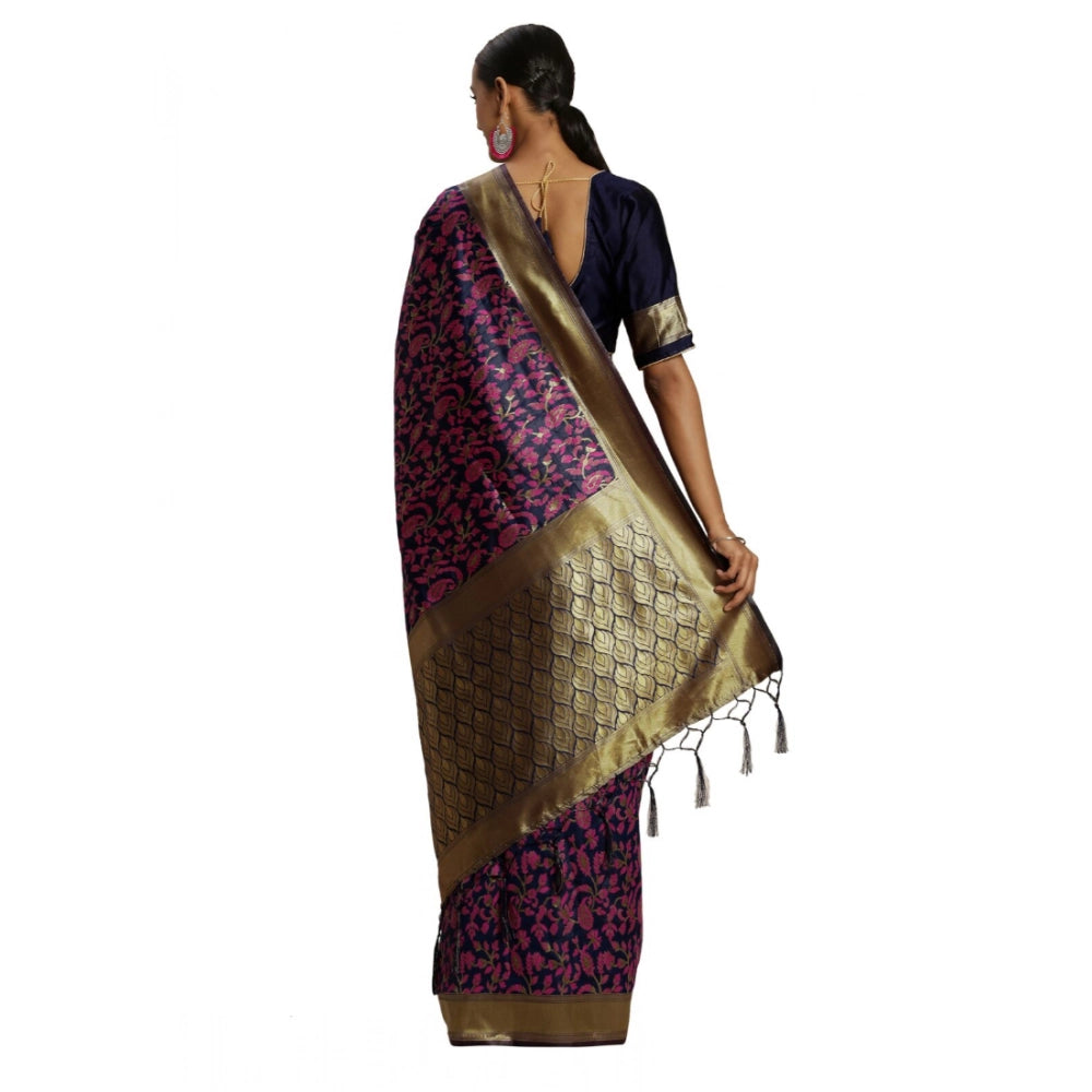 Generic Women's Multi-Color Banarasi Silk Woven Saree With Blouse 5.5 Mtrs