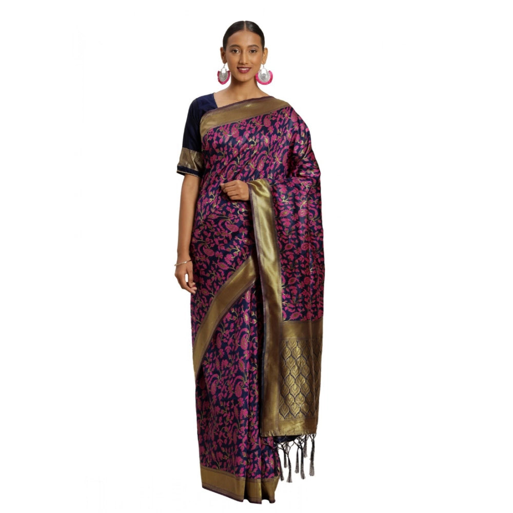Generic Women's Multi-Color Banarasi Silk Woven Saree With Blouse 5.5 Mtrs