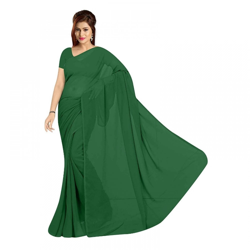 Women's Dark Green Georgette Plain Saree With Blouse