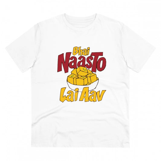 Generic Men's PC Cotton Bhai Nasto Lai Aav Printed T Shirt (Color: White, Thread Count: 180GSM)