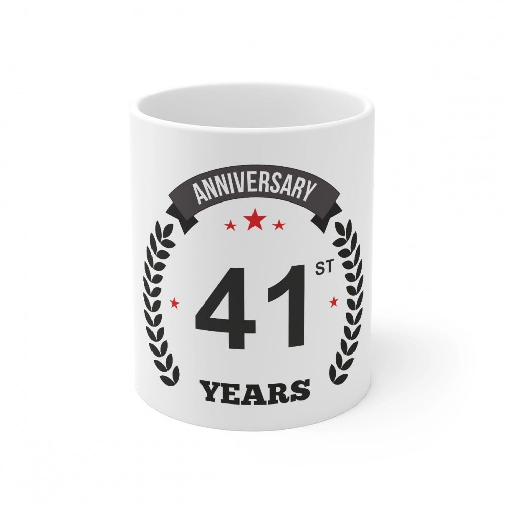 Generic Ceramic 41st Anniversary Printed Coffee Mug (Color: White, Capacity:330ml)