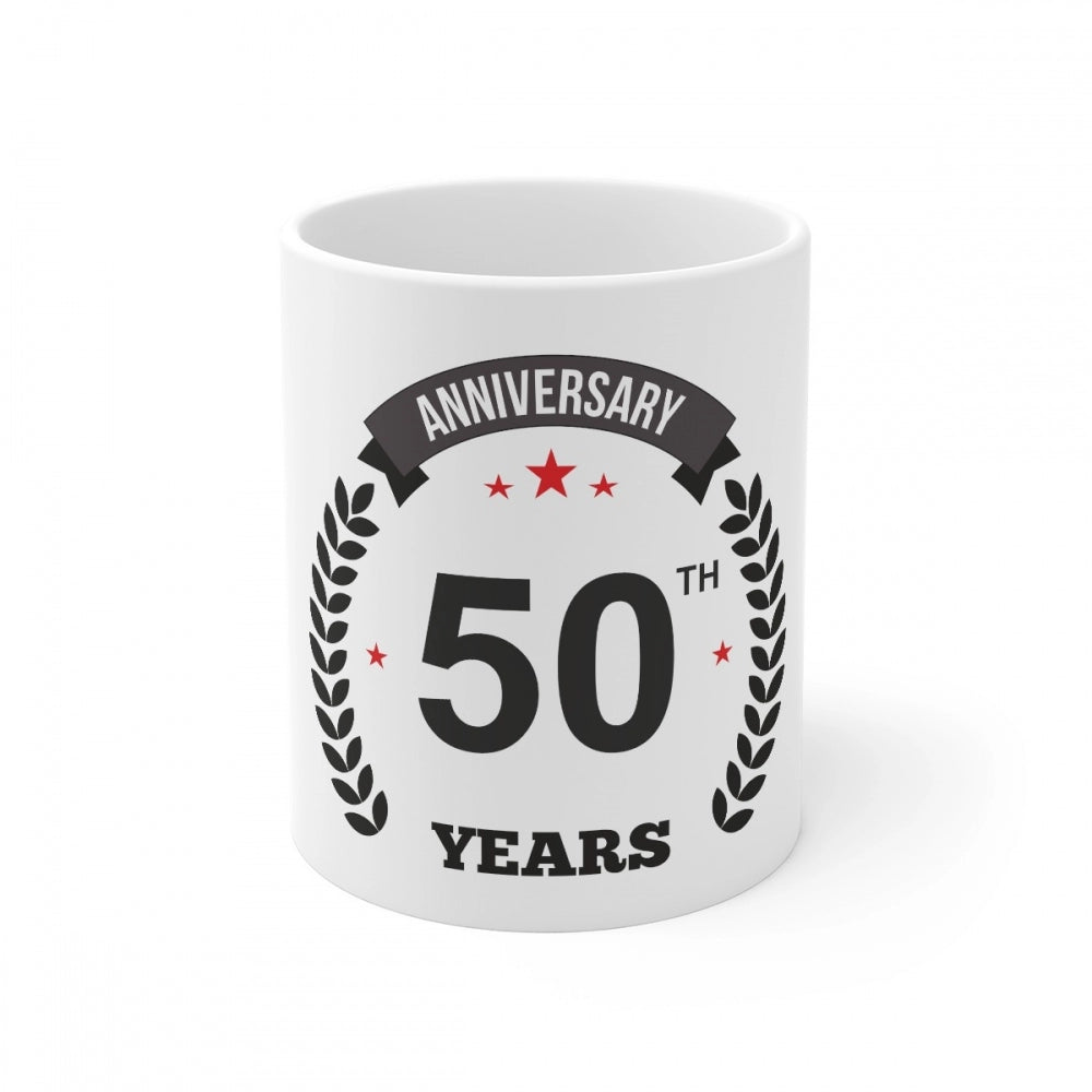 Generic Ceramic 50th Anniversary Printed Coffee Mug (Color: White, Capacity:330ml)