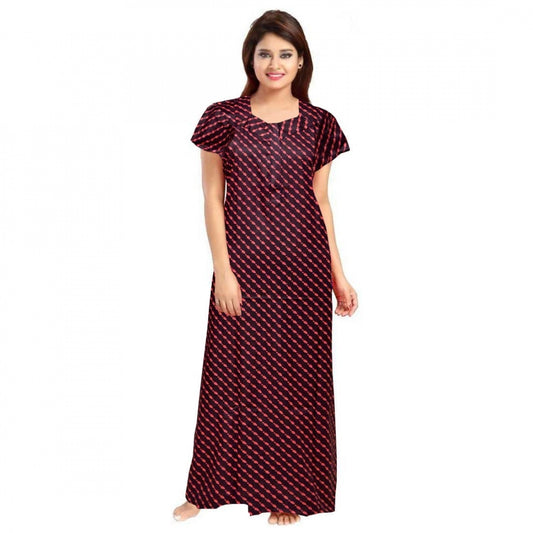 Generic Women's Cotton Printed Maxi Nighty – Brown