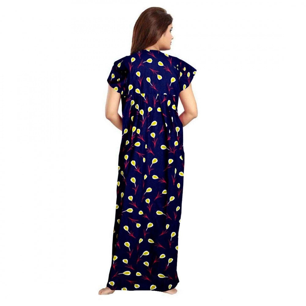 Generic Women's Cotton Printed Maxi Nighty – Purplea