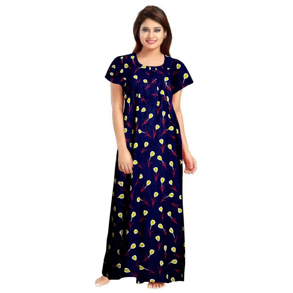 Generic Women's Cotton Printed Maxi Nighty – Purplea