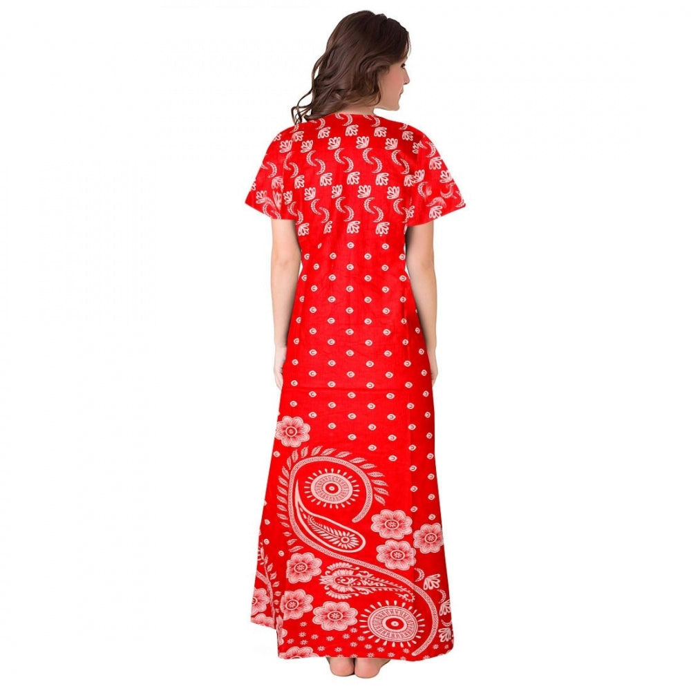 Generic Women's Cotton Printed Maxi Nighty – Red