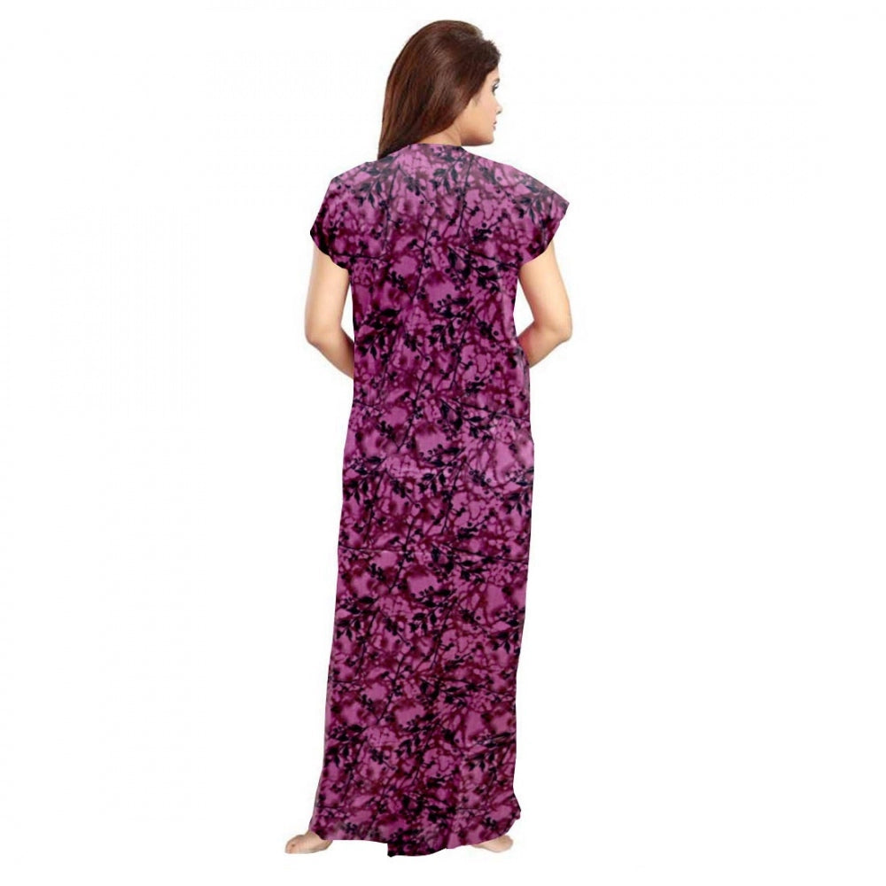 Generic Women's Cotton Printed Maxi Nighty – Wine