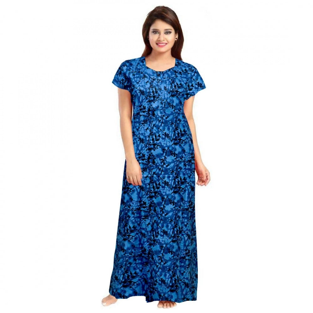 Generic Women's Cotton Printed Maxi Nighty – Blue