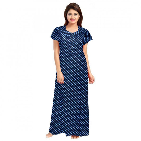 Generic Women's Cotton Printed Maxi Nighty – Blue