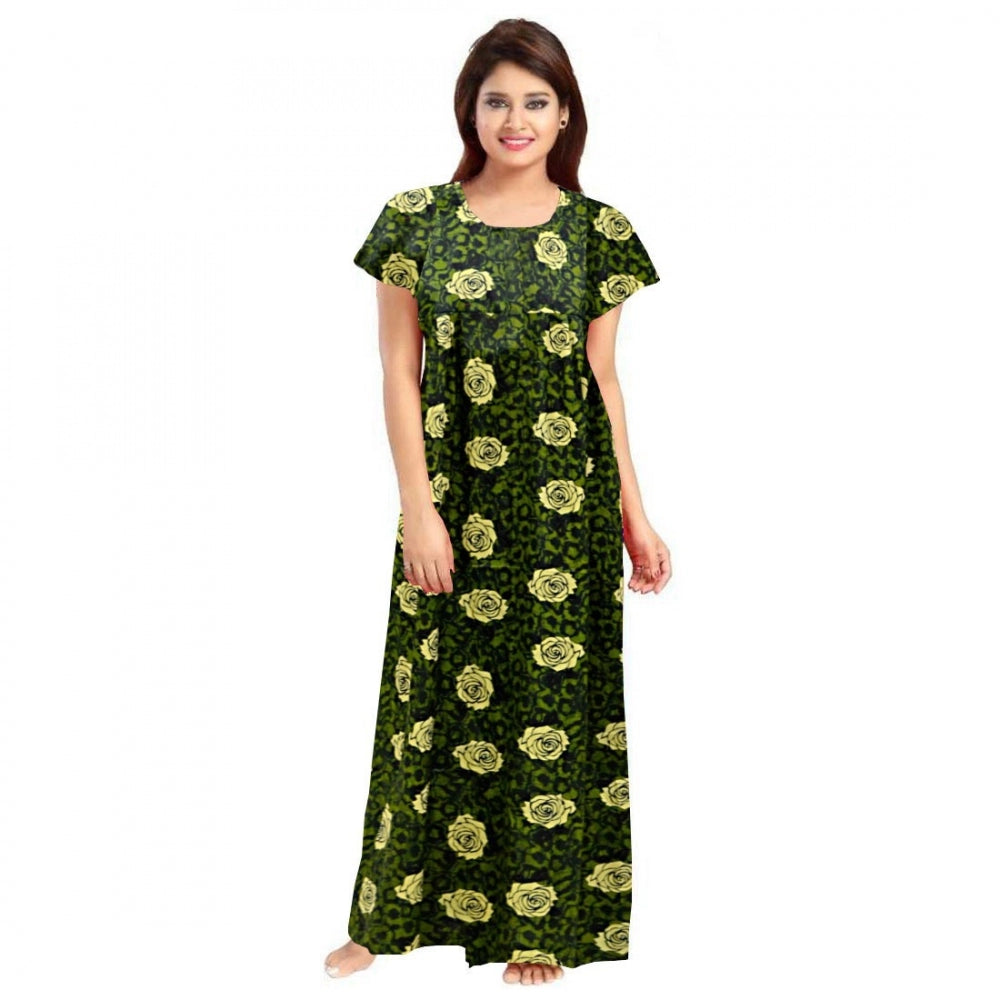 Generic Women's Cotton Printed Maxi Nighty – Green