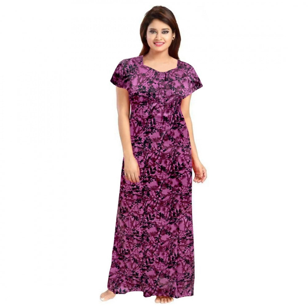 Generic Women's Cotton Printed Maxi Nighty – Wine
