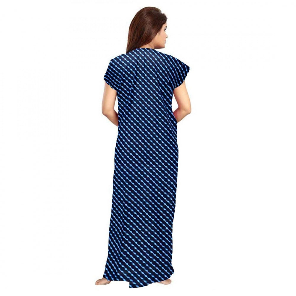 Generic Women's Cotton Printed Maxi Nighty – Blue