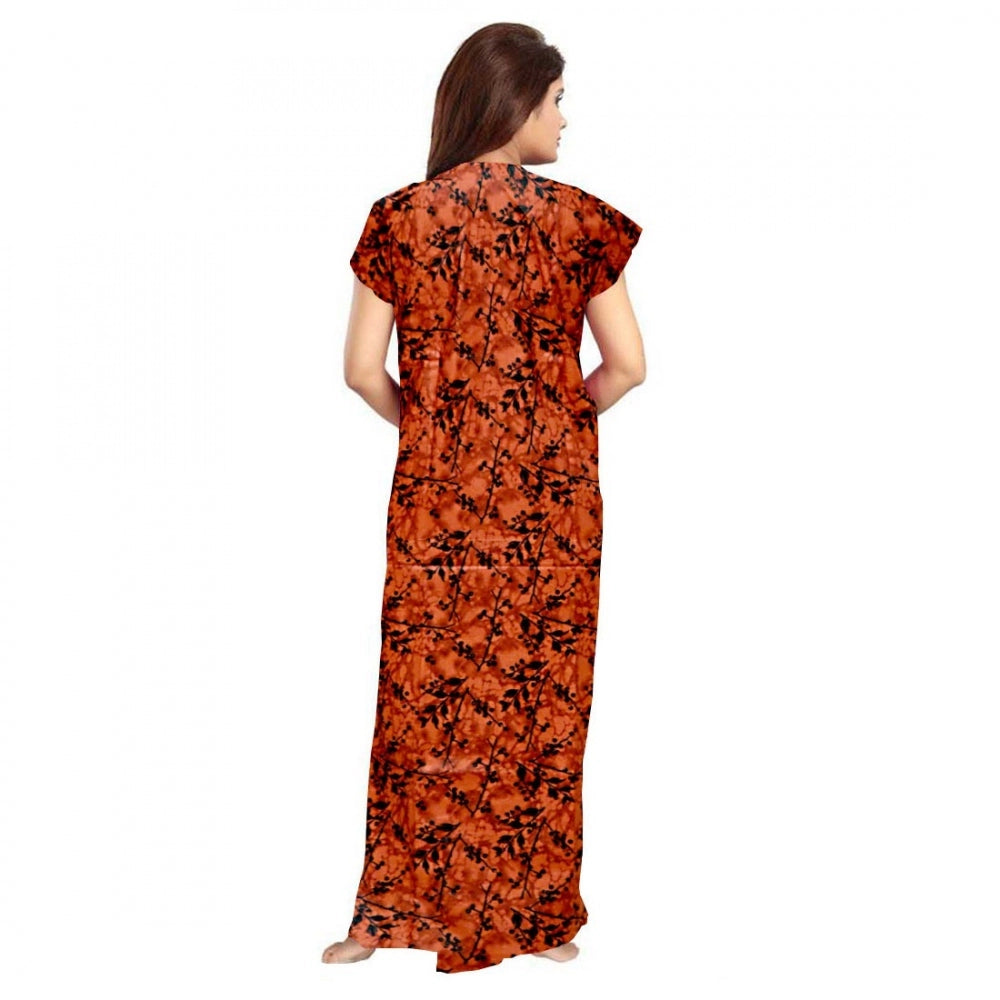Generic Women's Cotton Printed Maxi Nighty – Orange