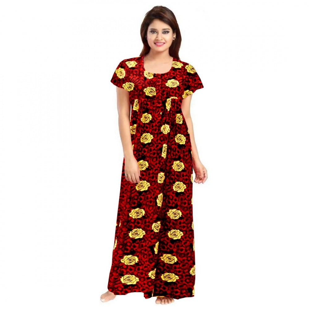 Generic Women's Cotton Printed Maxi Nighty – Maroon