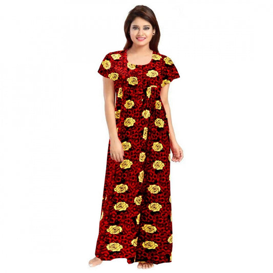 Generic Women's Cotton Printed Maxi Nighty – Maroon