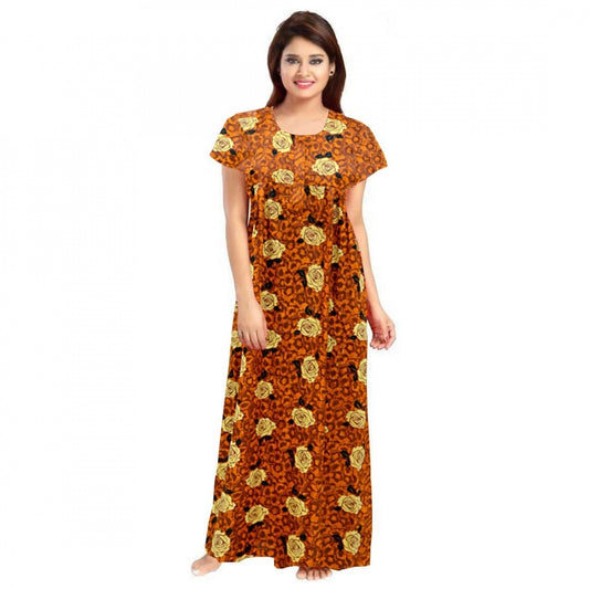 Generic Women's Cotton Printed Maxi Nighty – Mustard